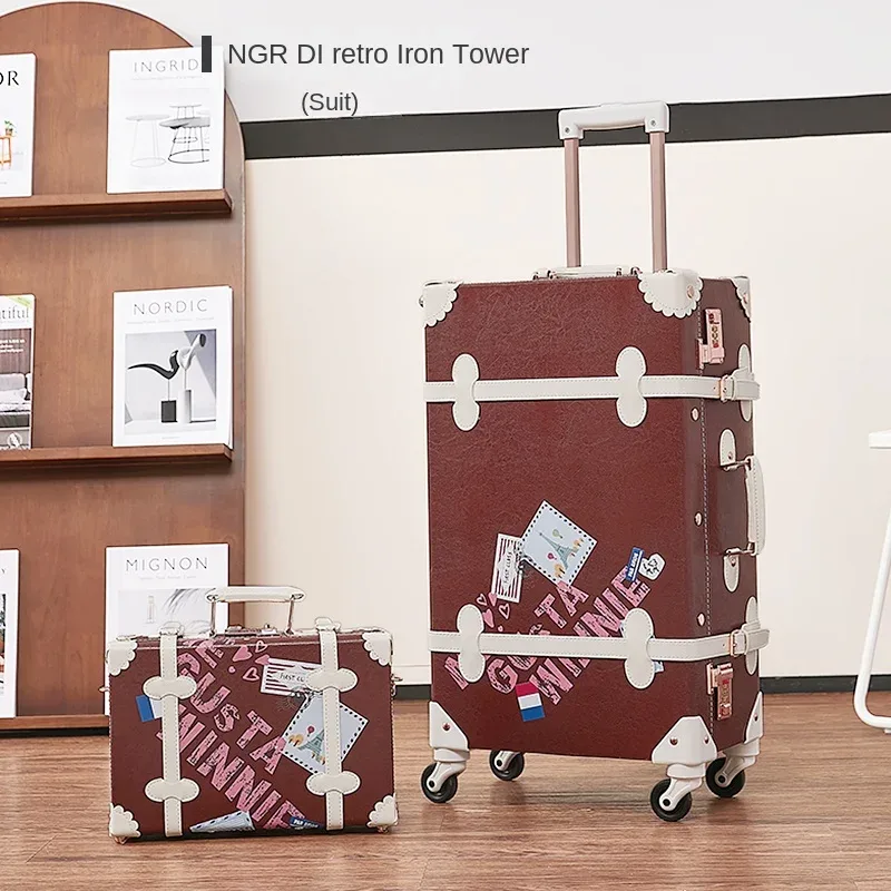 valise à roulettes en cuir imprimé léopard pour femmes, bagage rétro tendance, coffret d'embarquement de 20 pouces, valise étanche avec mot de passe