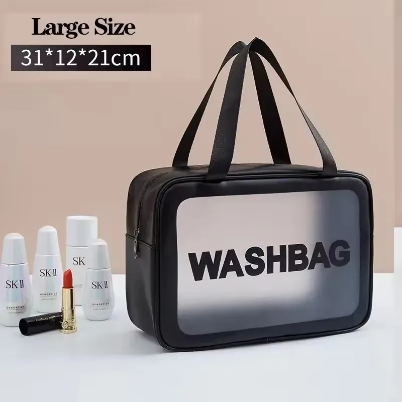 trousse de toilette de voyage portable noire transparente pour femme, pochette de rangement de maquillage étanche, organisateur de cosmétiques de grande capacité, 1 pièce