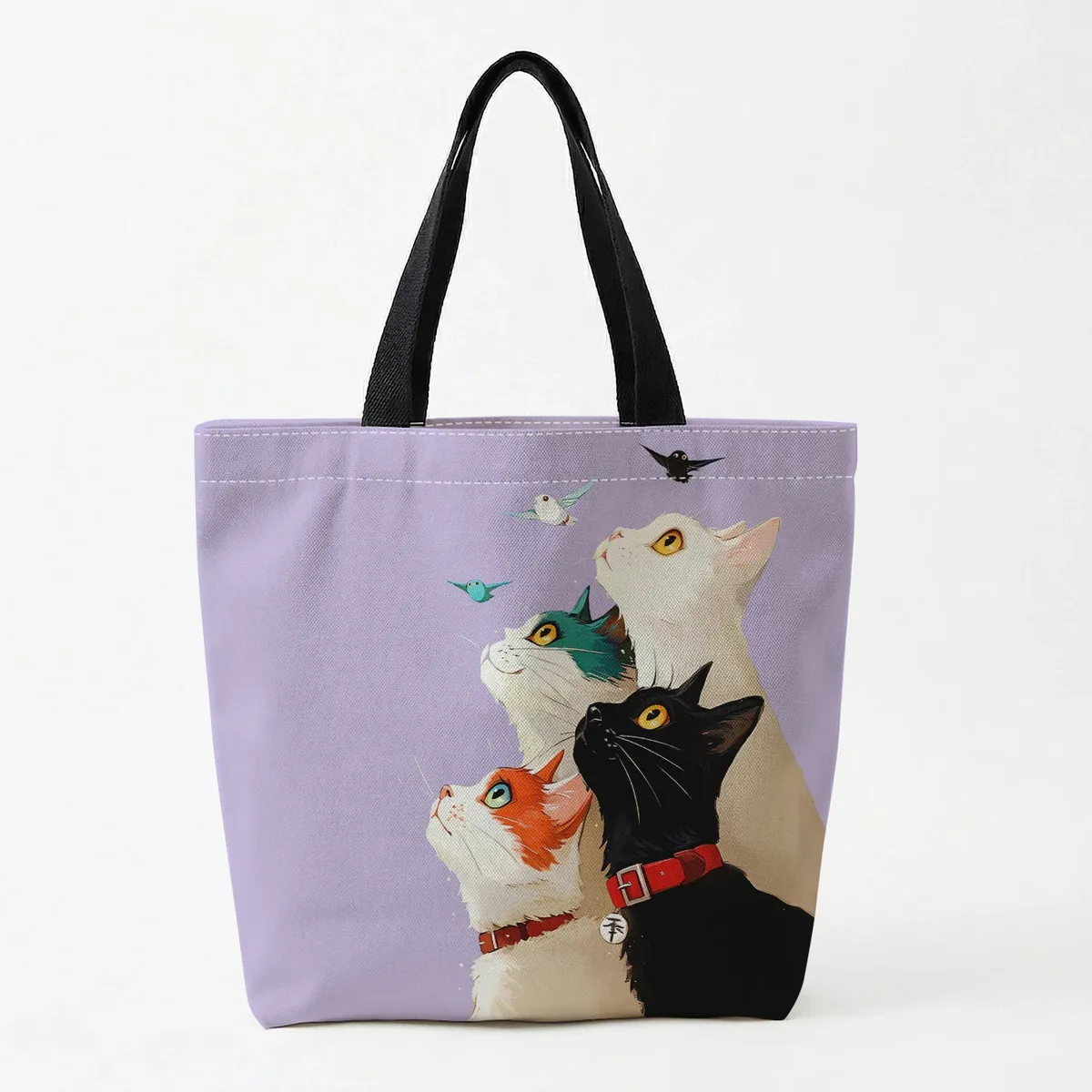 1 pièce, sac à main motif chat empilé, sac à main réutilisable et tendance, sac à main multifonctionnel, sac de shopping en toile imprimée