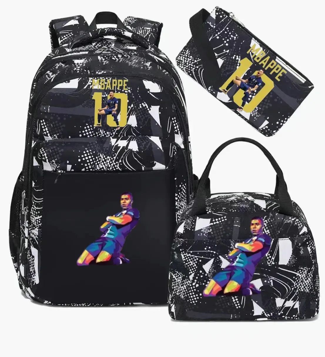 sac à dos m-mbappe camouflage 3 pièces, sacs d'école pour ordinateur portable, pour garçons et filles, sacs de voyage décontractés pour femmes et hommes, mochila