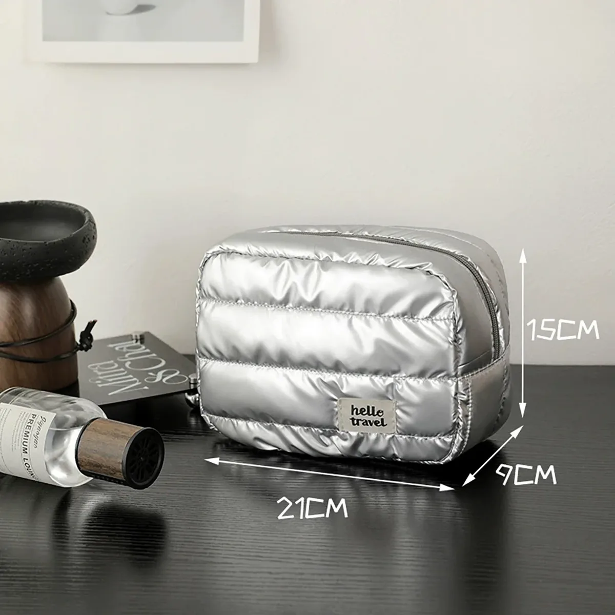 trousse de maquillage puffer, organisateur de voyage, sac de rangement cosmétique léger avec fermeture éclair, trousse de toilette portable pour femmes