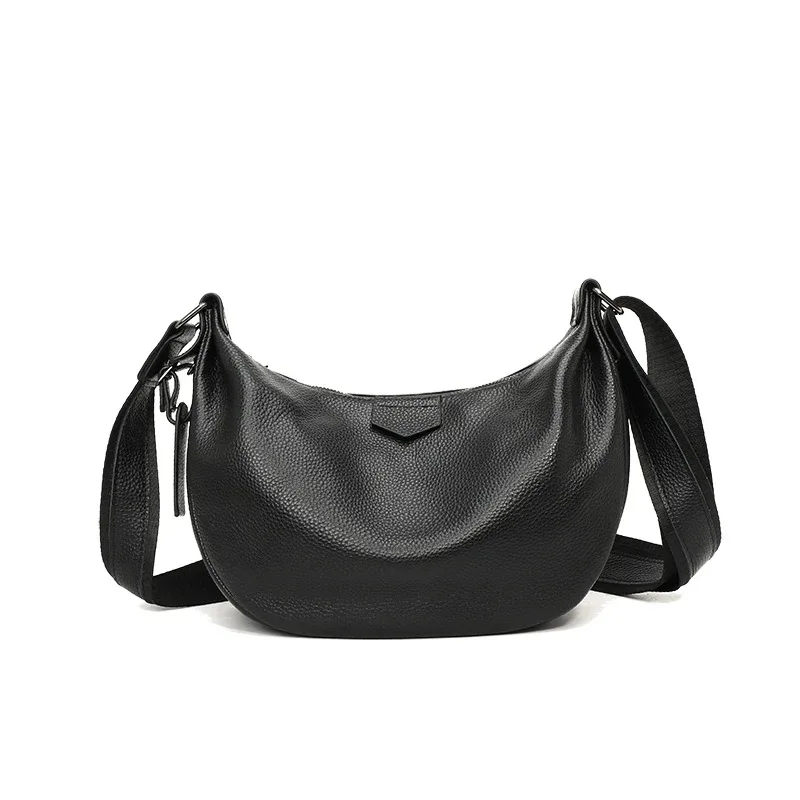 nouveaux sacs pour femmes en cuir véritable 100%, sacs à main sous le bras, couleur unie, sac à main pour les trajets quotidiens, sac à bandoulière portable réglable en forme de demi-lune pour femmes