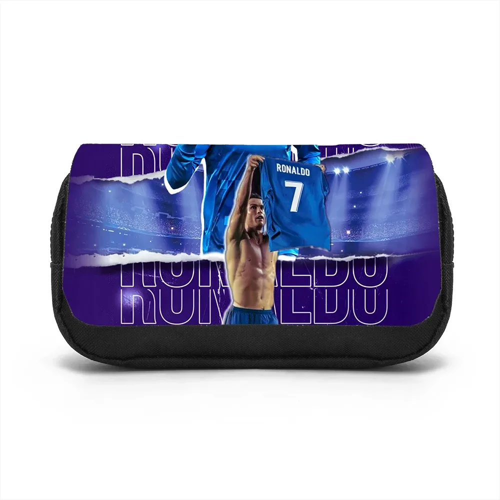 sac de rangement de papeterie grande capacité, double compartiment, pour étudiants, motif ronaldo, étoile du football, pour l'école et les voyages