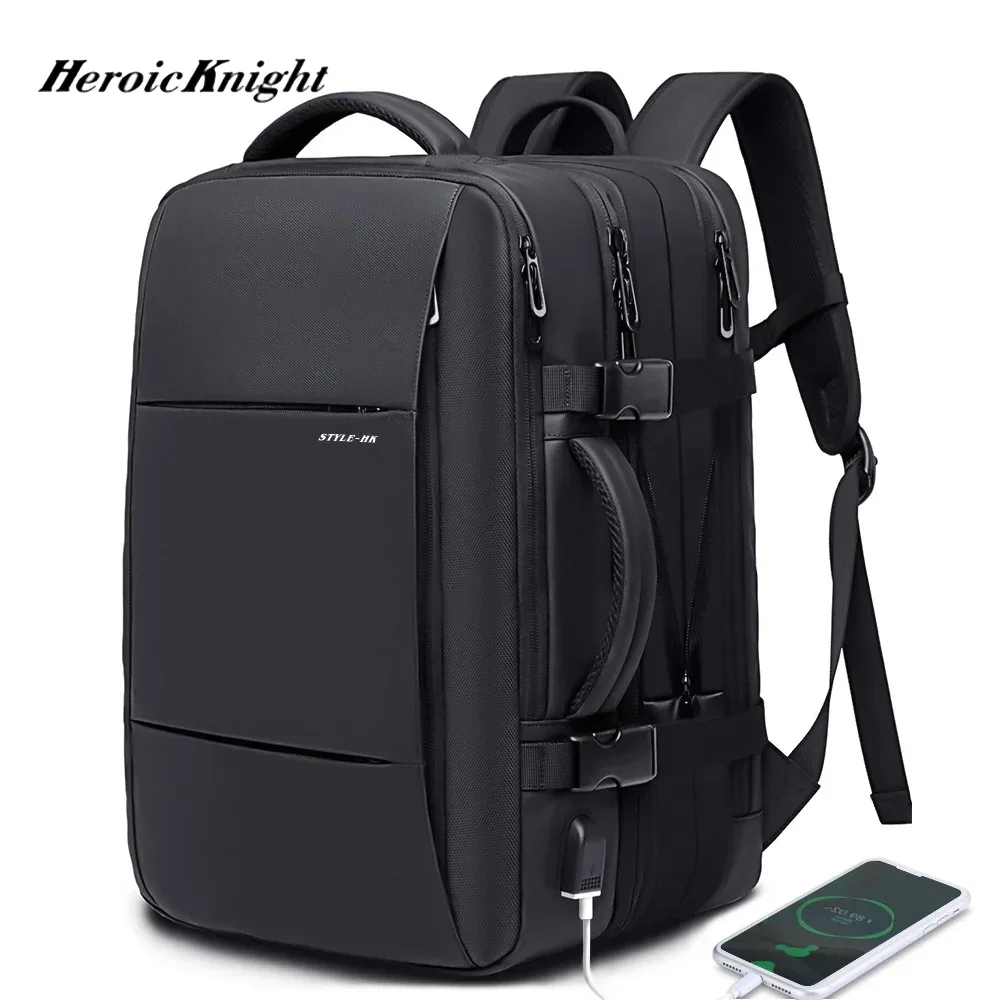 heroic knight sac à dos de voyage hommes sac à dos d'affaires école extensible usb sac grande capacité 15.6 ordinateur portable sac à dos étanche sac