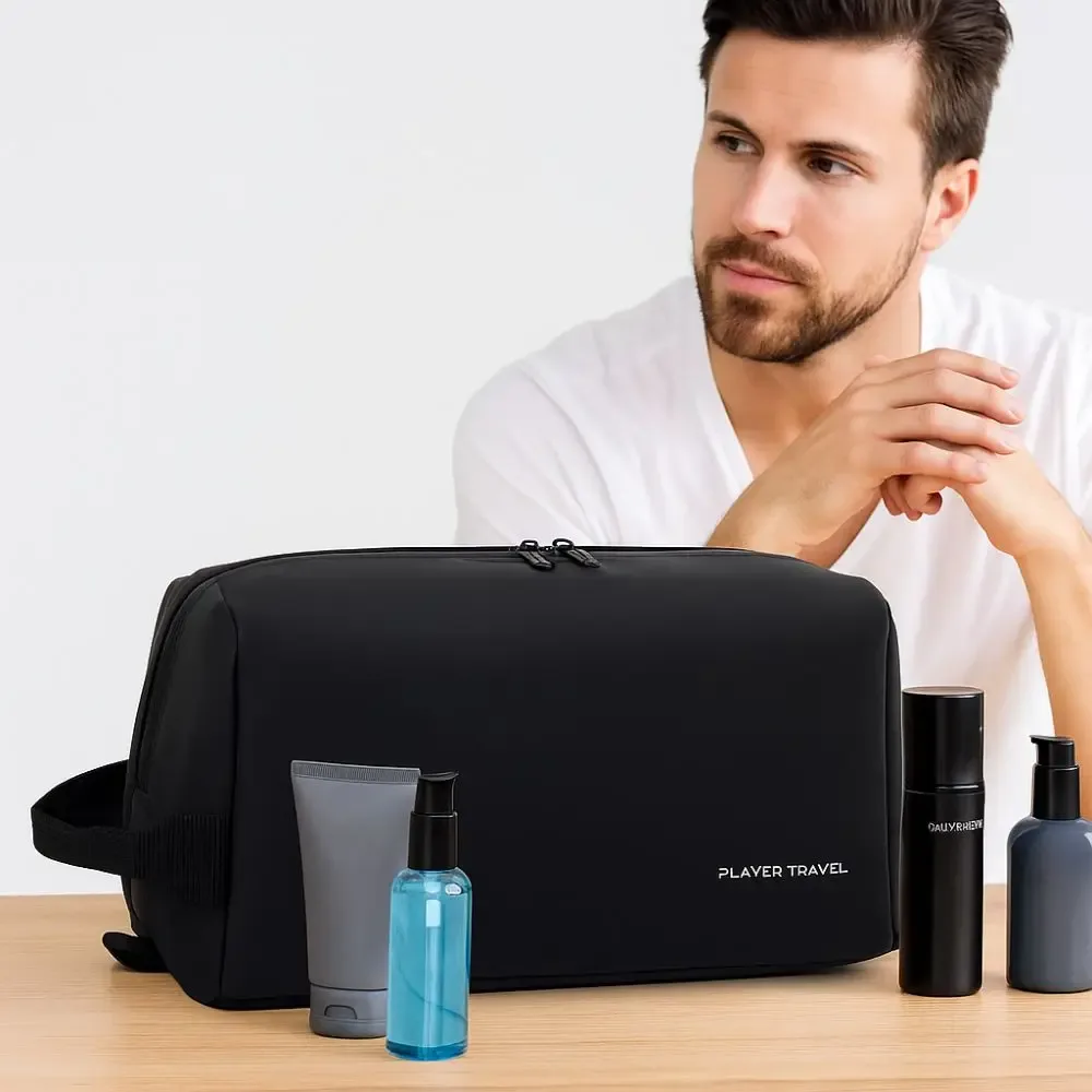 sac de toilette imperméable pour homme, sac de toilette léger en pu, séparation sèche et humide, grande capacité, sac de maquillage pour femmes et hommes