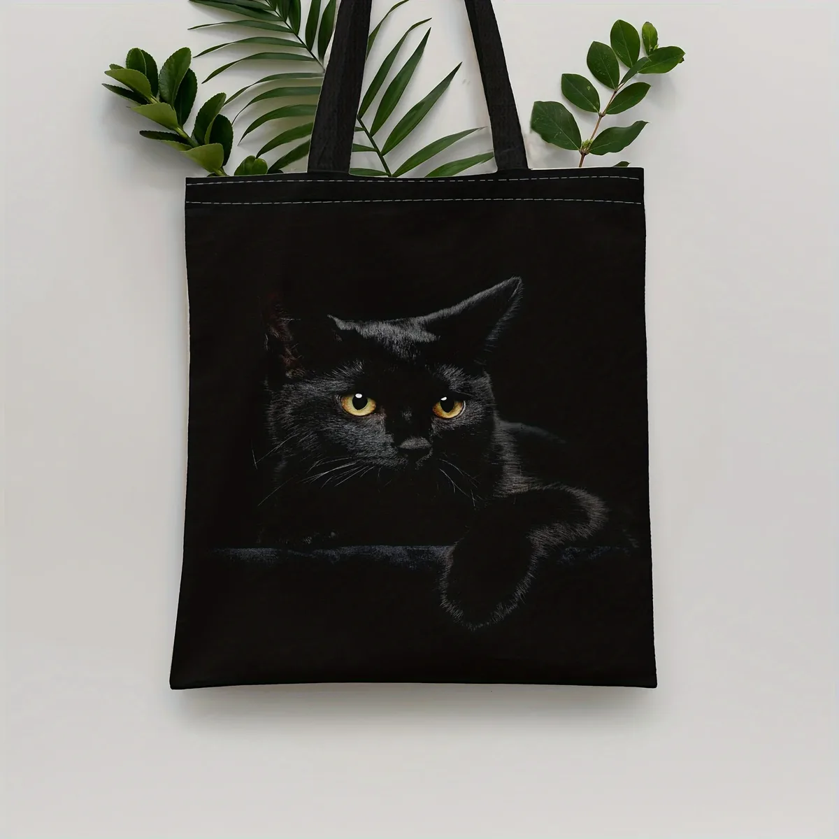 sac à main chat noir vibrant pour femmes, fourre-tout en tissu de lin, sacs à bandoulière pour femmes, sacs de shopping écologiques pliables et réutilisables