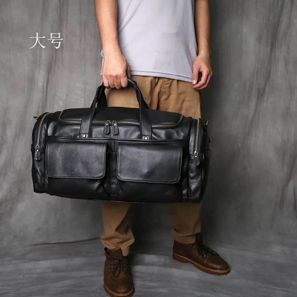sac à main rétro en cuir pour hommes, sac de voyage, couche supérieure en peau de vache, grande capacité, sacoche asymétrique épaule, sacoche décontractée pour ordinateur portable, nzpj