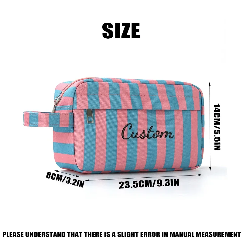 trousse de toilette rayée à double compartiment, portable pour les voyages, idéale pour les trajets quotidiens, les vacances, la plage, les fêtes, cadeaux créatifs, anniversaires, rentrée scolaire, remise des diplômes.