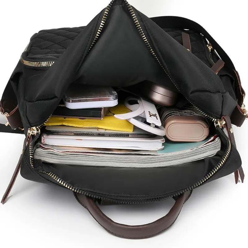 sac à dos à carreaux pour femmes, sac à dos imperméable en nylon, sac à main de grande capacité pour livres, voyage en plein air, cartable de week-end