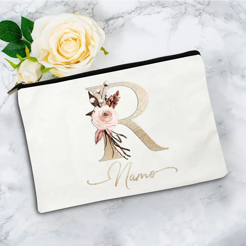 pochette à cosmétiques personnalisée avec nom, motif floral vintage, cadeau élégant pour femmes, demoiselles d'honneur, anniversaire, organisateur de maquillage