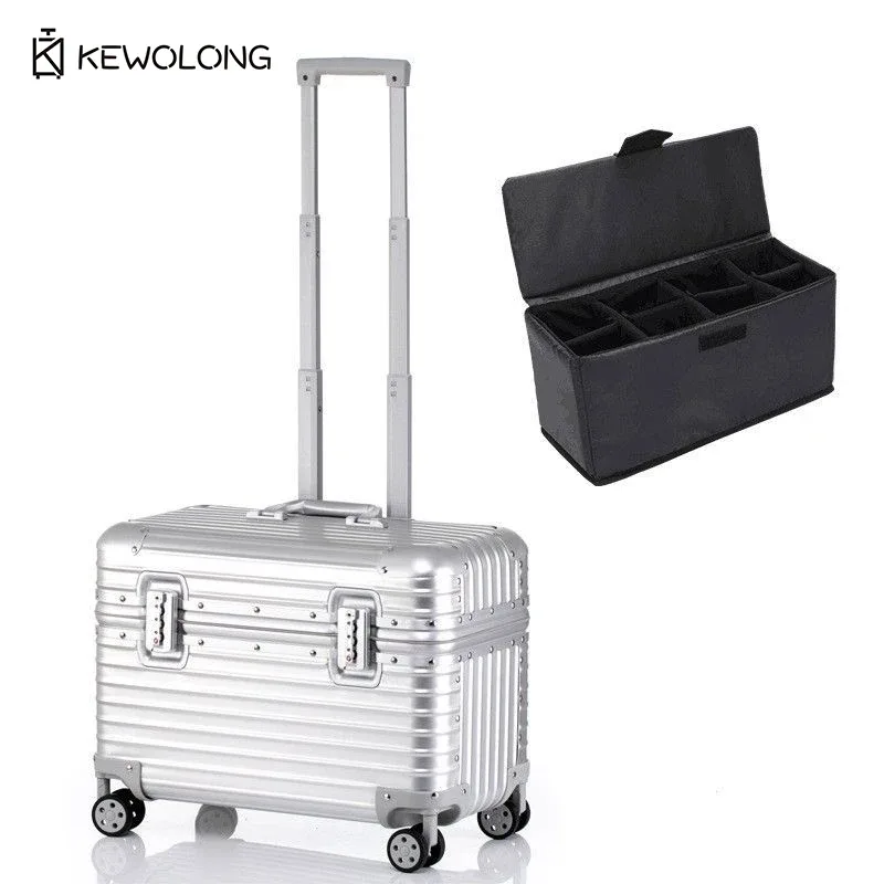 valise en aluminium à coins arrondis, bagage à main rigide à ouverture par le haut avec roulettes à 360 degrés ° roues pivotantes, chariot de photographie gearphotography