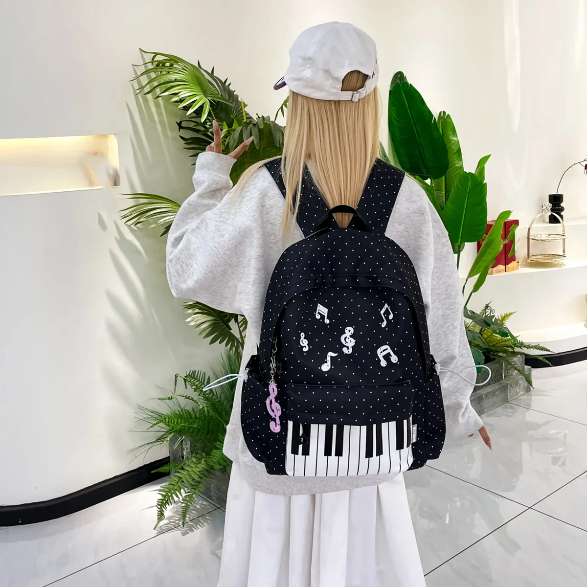 sac à dos à thème piano, sacs à dos élégants pour ordinateur portable, sac à dos décontracté à motif piano, sacs à dos scolaires à pois pour femmes et filles