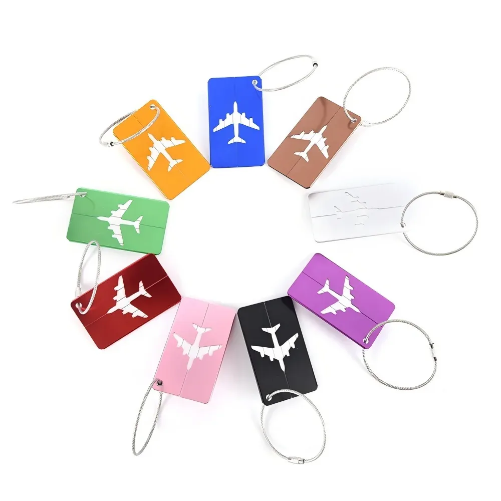 étiquette de bagage de voyage en alliage d'aluminium, étiquette suspendue pour valise, avec porte-cartes d'identité, anti-perte, couleur unie, accessoires de voyage