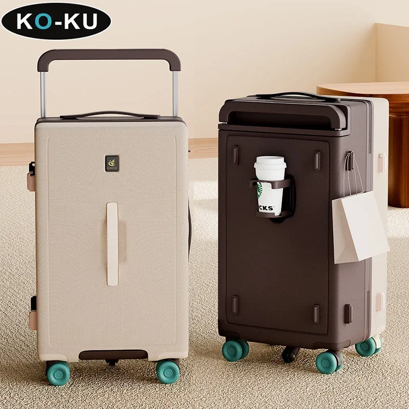 valise multifonctionnelle ko-ku avec porte-gobelet, 20-28 pouces, tige de serrage large, grande capacité, valise de voyage, fermeture éclair anti-explosion