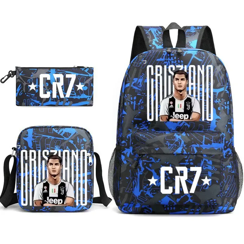 sacs d'école de cosplay football cr7, sac à dos pour ordinateur portable, pour adolescents garçons et filles, 3 pièces/ensemble