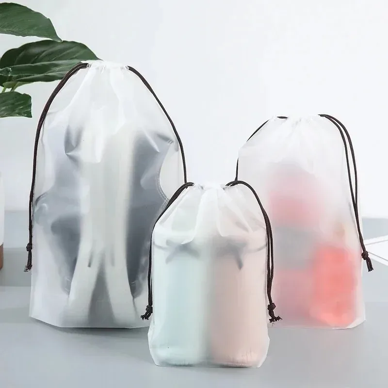 sac de rangement écologique portable pour chaussures, avec cordon de serrage, pour articles divers, sac de maquillage de voyage, sac de rangement en plastique transparent imperméable, 3/5/10/pcs