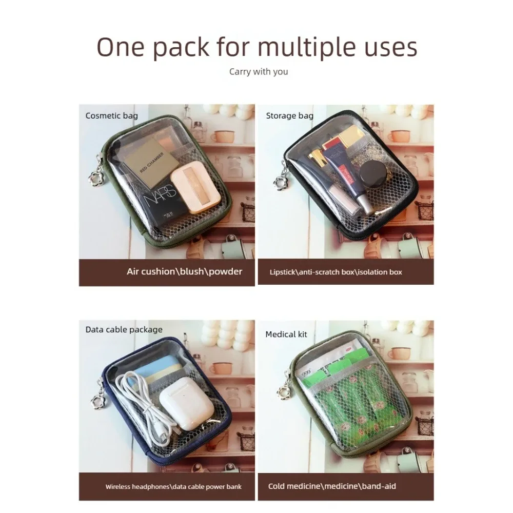 nouveau pochette cosmétique portable transparente pour rouge à lèvres, organisateur de voyage pour casque bluetooth et câble de recharge