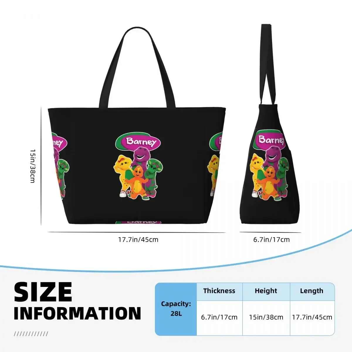 sac voyage polyester motifs personnages animés sacoche noire poches latérales grande poche avant usage voyage sport plage yoga