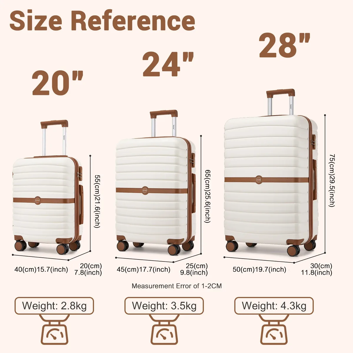 bagages rigides kono, disponibles en 20/24/28 pouces, valise légère en abs avec serrure à combinaison à 3 chiffres, silencieuse 360 ° valise de voyage à roulettes pivotantes, poignée télescopique, bagage à main