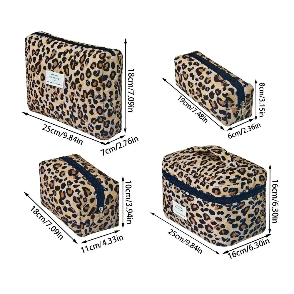 trousse de maquillage matelassée en coton grande capacité avec fermeture éclair, organisateur cosmétique imprimé léopard, sac de toilette portable