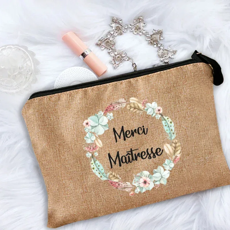 trousse de maquillage pour femmes, trousse à cosmétiques pour enseignant merci maîtresse, sac de rangement pour maîtresse, sac à main, pochettes à fermeture éclair, cadeau pour enseignant