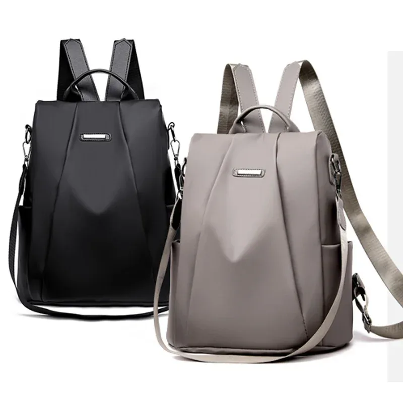 sac à dos multifonction pour femmes, sac d'école décontracté en nylon de couleur unie pour filles, sac à bandoulière de voyage à la mode avec sangle détachable