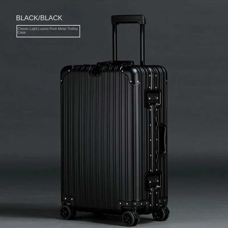 valise en alliage d'aluminium et de magnésium 100%, serrure tsa, boîtier de chariot à bagages embarqué en métal, valise de voyage classique brillante et givrée