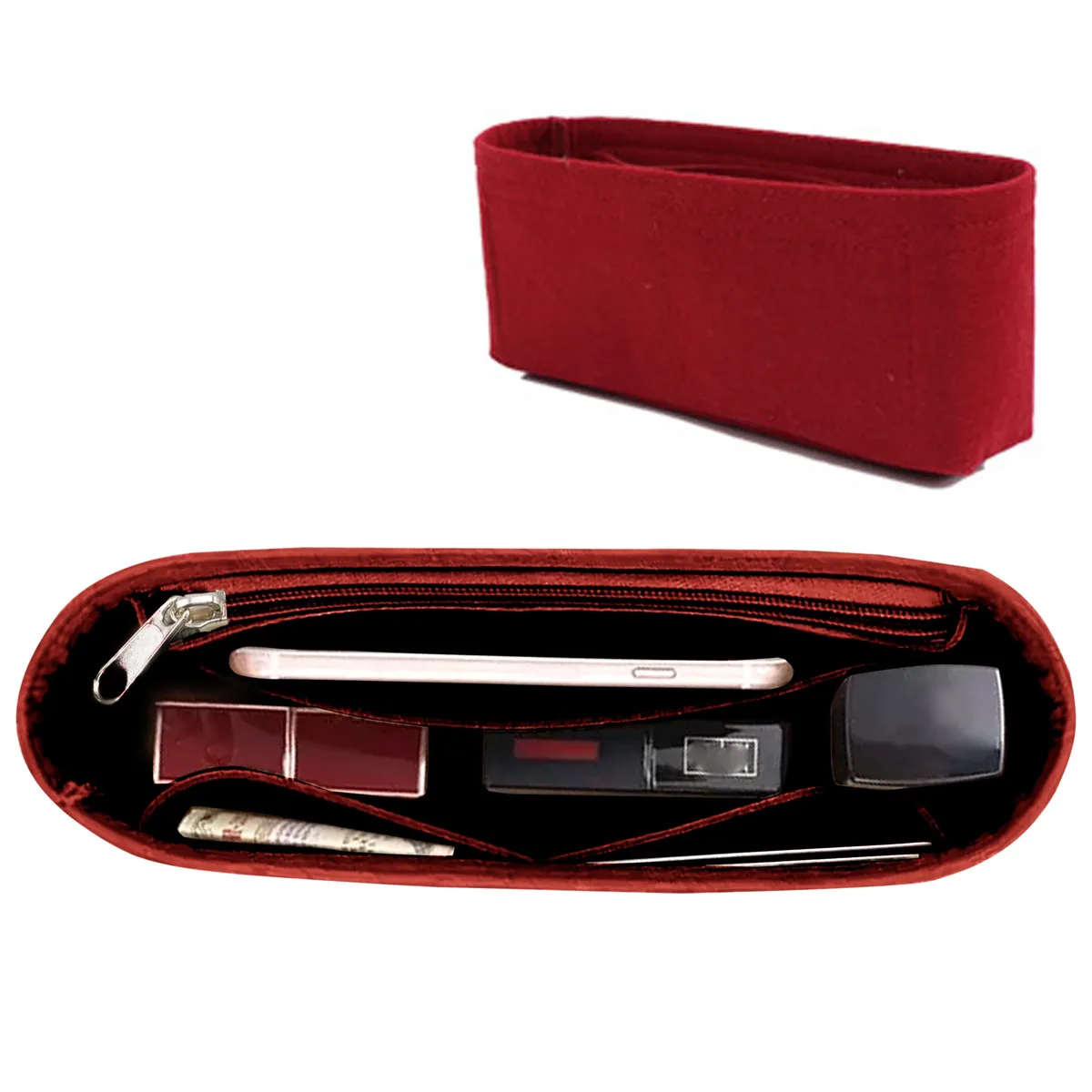 insert organisateur de sac à main en feutre avec fermeture éclair – pochette intérieure pour sacs à bandoulière, sacs à main et fourre-tout, sac de rangement pour femmes, 3 tailles
