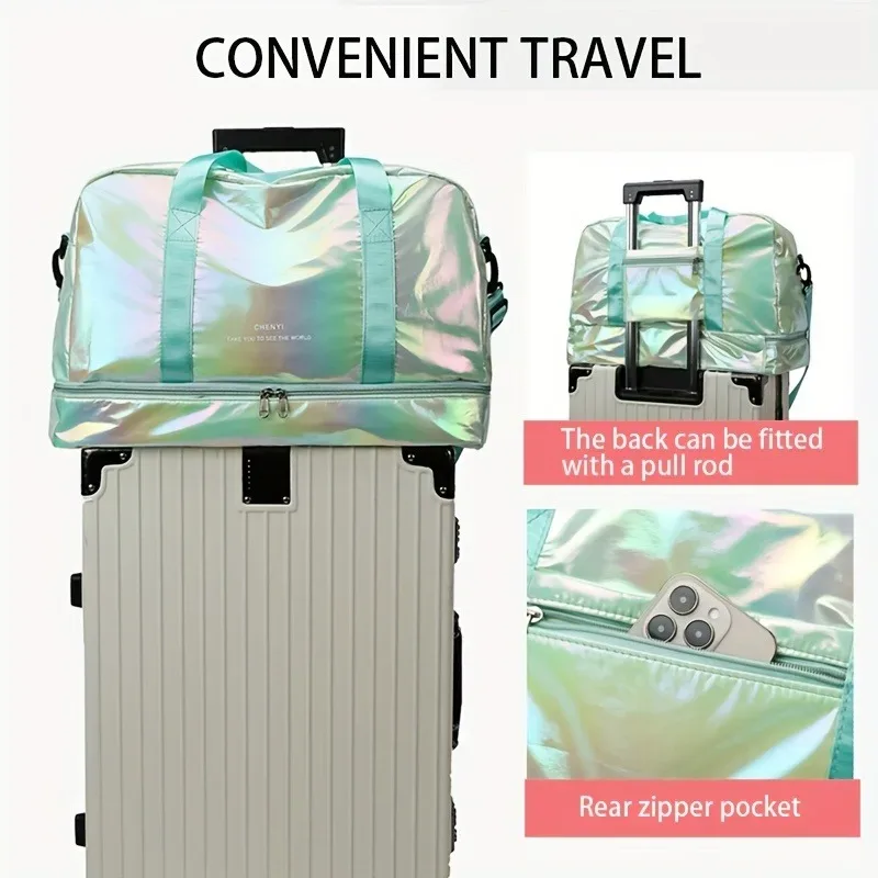 sac polochon de voyage holographique de grande capacité, fourre-tout léger en nylon pour week-end, pour sport, voyages de nuit