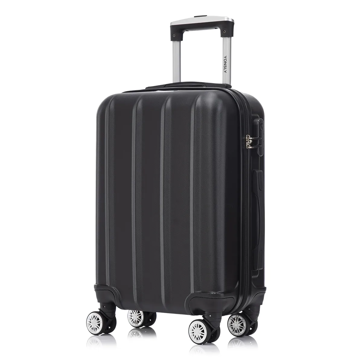 valise yonsly 20/24/28 pouces, légère, noire, coque rigide, bagage de voyage à roulettes avec roulettes à 360 degrés °     valise cabine à 4 roulettes avec compartiment en maille et poignée en caoutchouc pour les vacances et les voyages d'affaires
