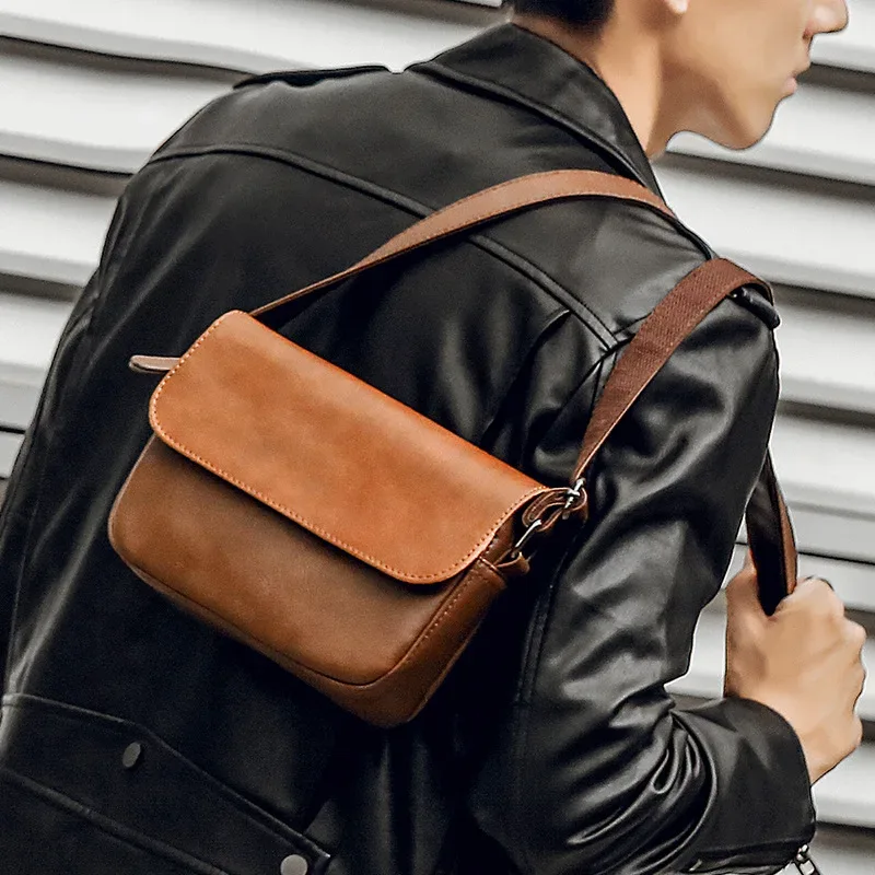 Sac à bandoulière Vintage de marque de luxe pour hommes, sac à rabat en cuir PU Simple pour hommes, sacoche d'affaires solide, sac de voyage