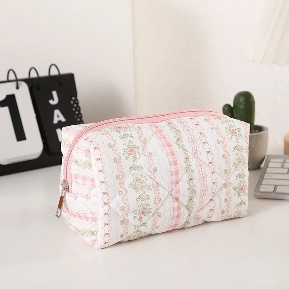 sac de maquillage en coton doux et durable, imprimé floral matelassé, grande capacité, trousse de toilette, organisateur de maquillage pour femmes et filles