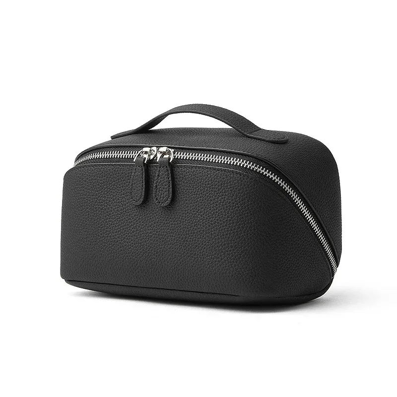 sac à cosmétiques en cuir véritable, design classique, multifonction, trousse de toilette de voyage, portable, simple, organiseur pour femmes, sac à main, trousse de maquillage