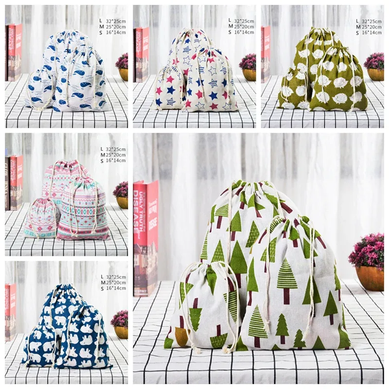 Sac de rangement en coton lin pour femmes, fourre-tout de proximité, sacs cadeaux de Noël