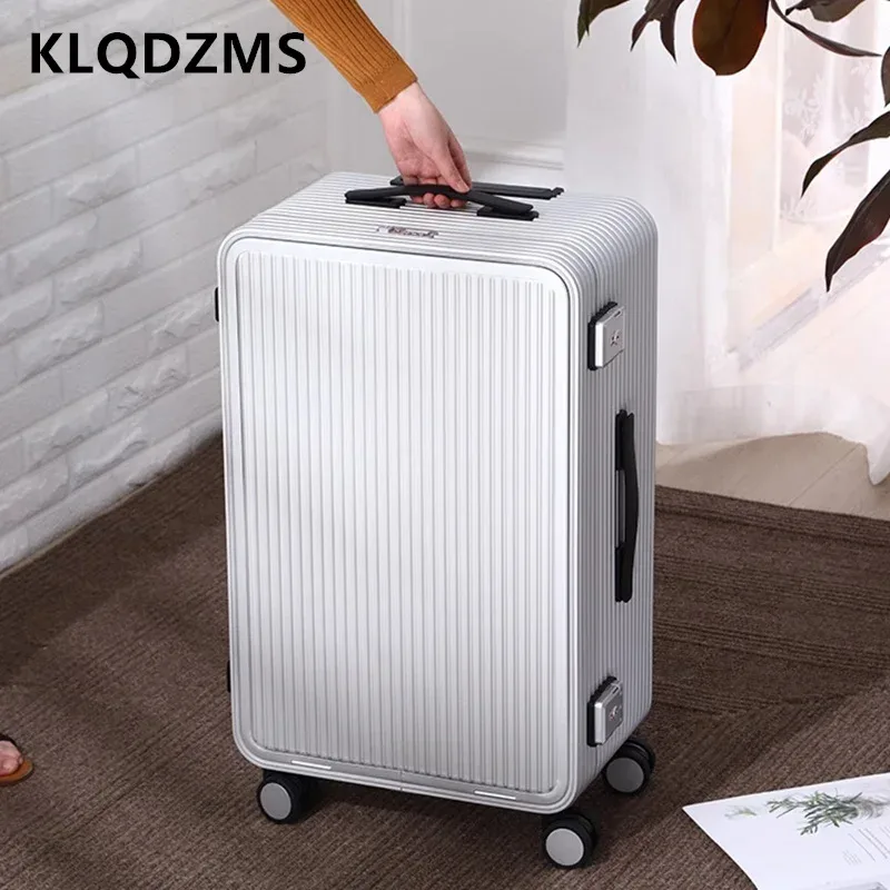 klqdzms 20 "24" 26 "28 pouces valise pour hommes tout en aluminium magnésium alliage boîte d'embarquement avant ordinateur portable boîtier de chariot bagages d'affaires