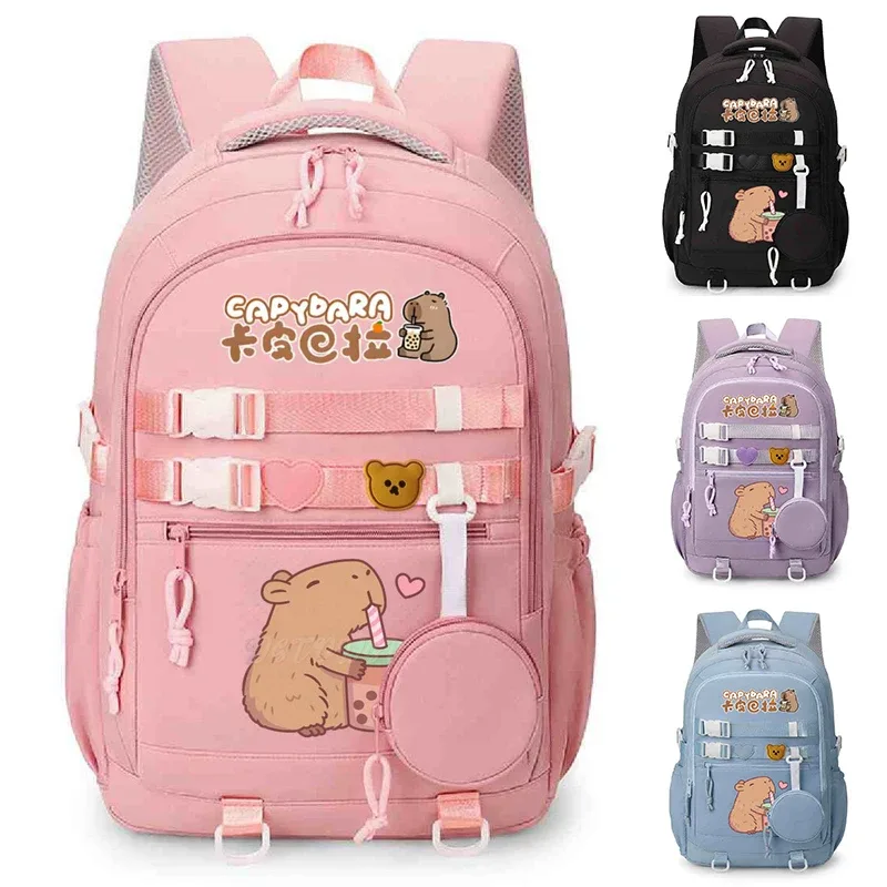 mignon dessin animé capybara bulle thé graphique école sacs à dos pour femmes filles ordinateur portable sac adolescent capybara amoureux cartable