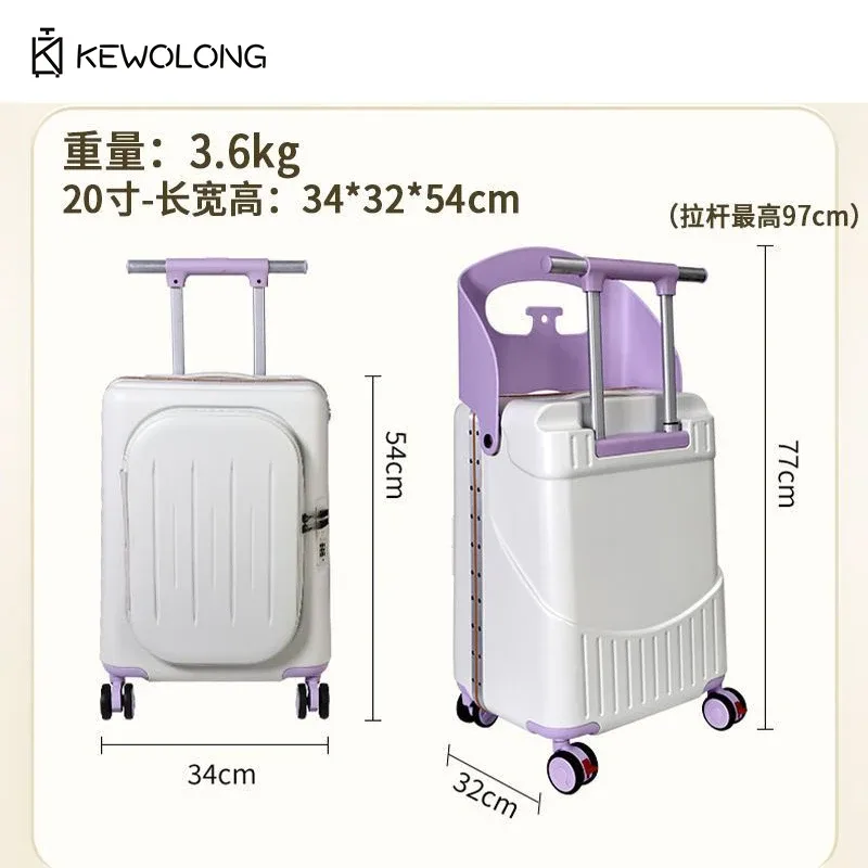 valise à roulettes pour enfants de 20 pouces, bagage de voyage 2-en-1 pour tout-petits avec siège et roues pivotantes, trolley léger.