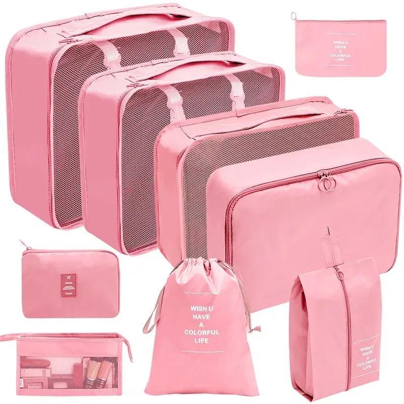 7/8/9 pièces nouvel ensemble organisateur de voyage sacs de rangement grande capacité valise stockage bagages vêtements tri organisateur ensemble pochette à chaussures