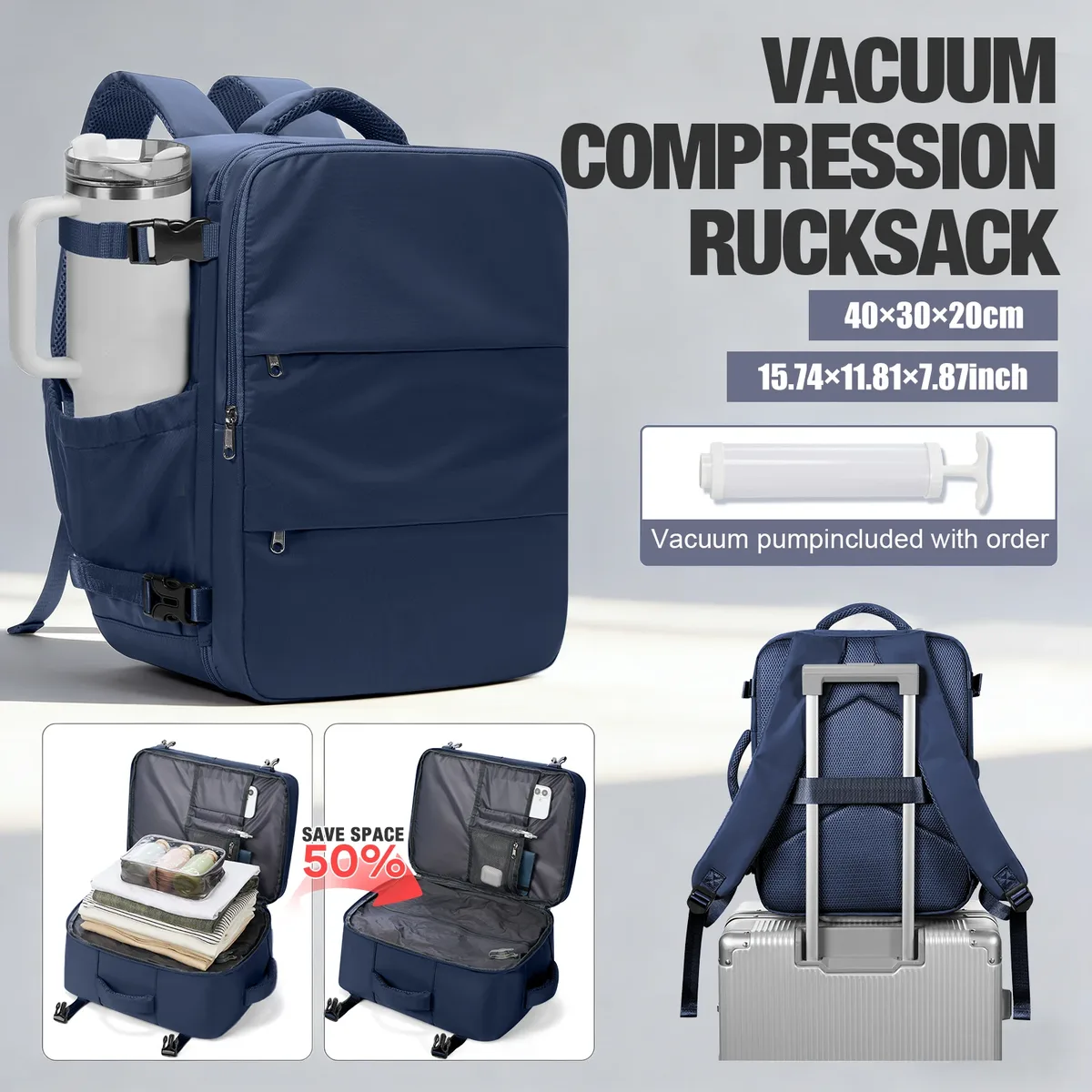 sac à dos de voyage pour femmes, sac à dos sous vide avec pompe manuelle, bagage à main ryanair 40x30x20, sacs pour hommes, grand sac de travail pour ordinateur portable