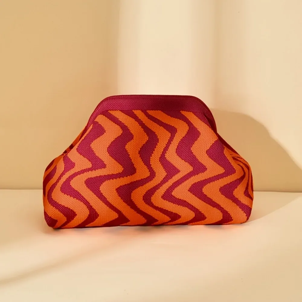 pochette à maquillage tricotée à rayures géométriques, sac de rangement cosmétique portable, pochette de voyage, trousse de toilette pour femmes, grande capacité pour usage quotidien