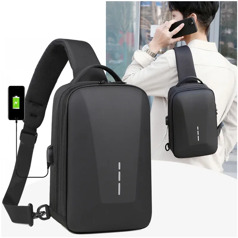 sacs de poitrine antivol à serrure à combinaison avec port de chargement usb, sac à bandoulière de mode pour hommes d'affaires, sac à bandoulière de rangement de voyage