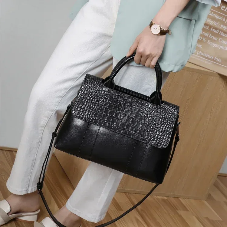 sac à bandoulière en cuir véritable de vache pour femmes, sacs à bandoulière de luxe de styliste pour dames, sac à main rétro décontracté de grande capacité