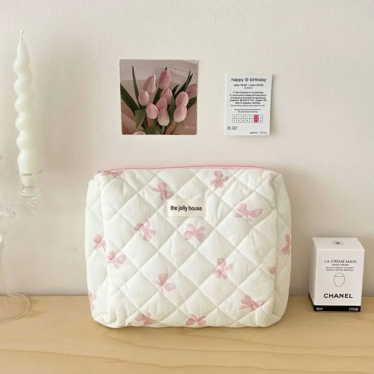 sac de maquillage coréen imprimé nœud pour femmes, trousse à cosmétiques portable de grande capacité pour articles de toilette de voyage, sac de rangement de cosmétiques