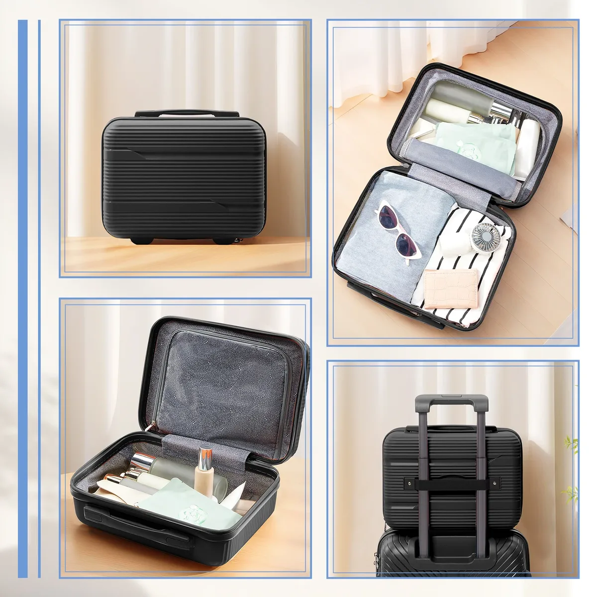 valise de voyage à roulettes, valise d'embarquement à main, ensemble de cabine avec étui à cosmétiques, roues tournantes, valise à roulettes de voyage, 13 ", 20"