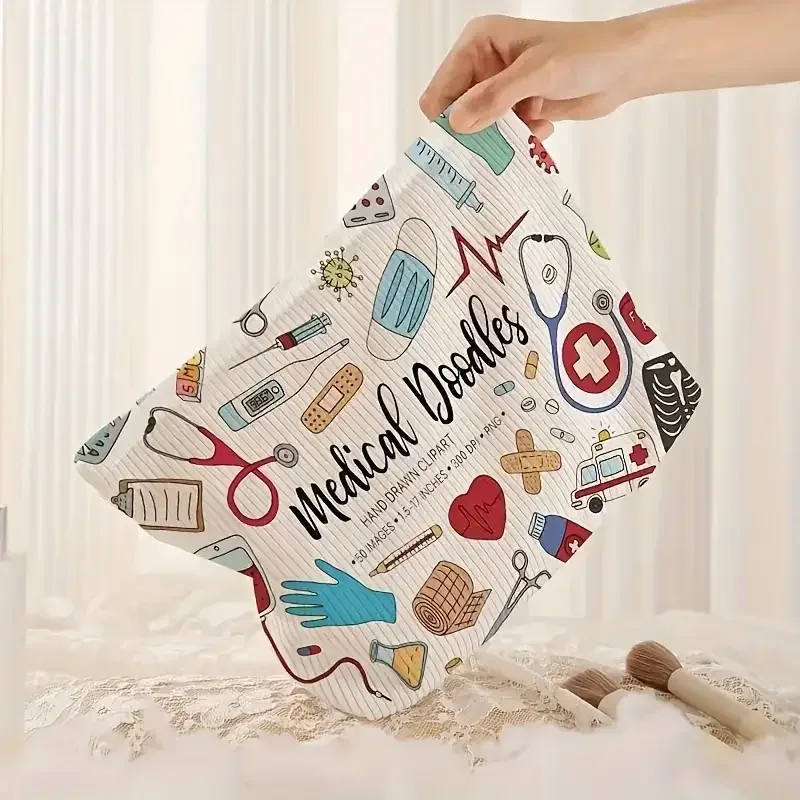 trousse de toilette en velours côtelé sur le thème médical, sac de rangement portable pour les professionnels de la santé, cadeau pour la journée des infirmières