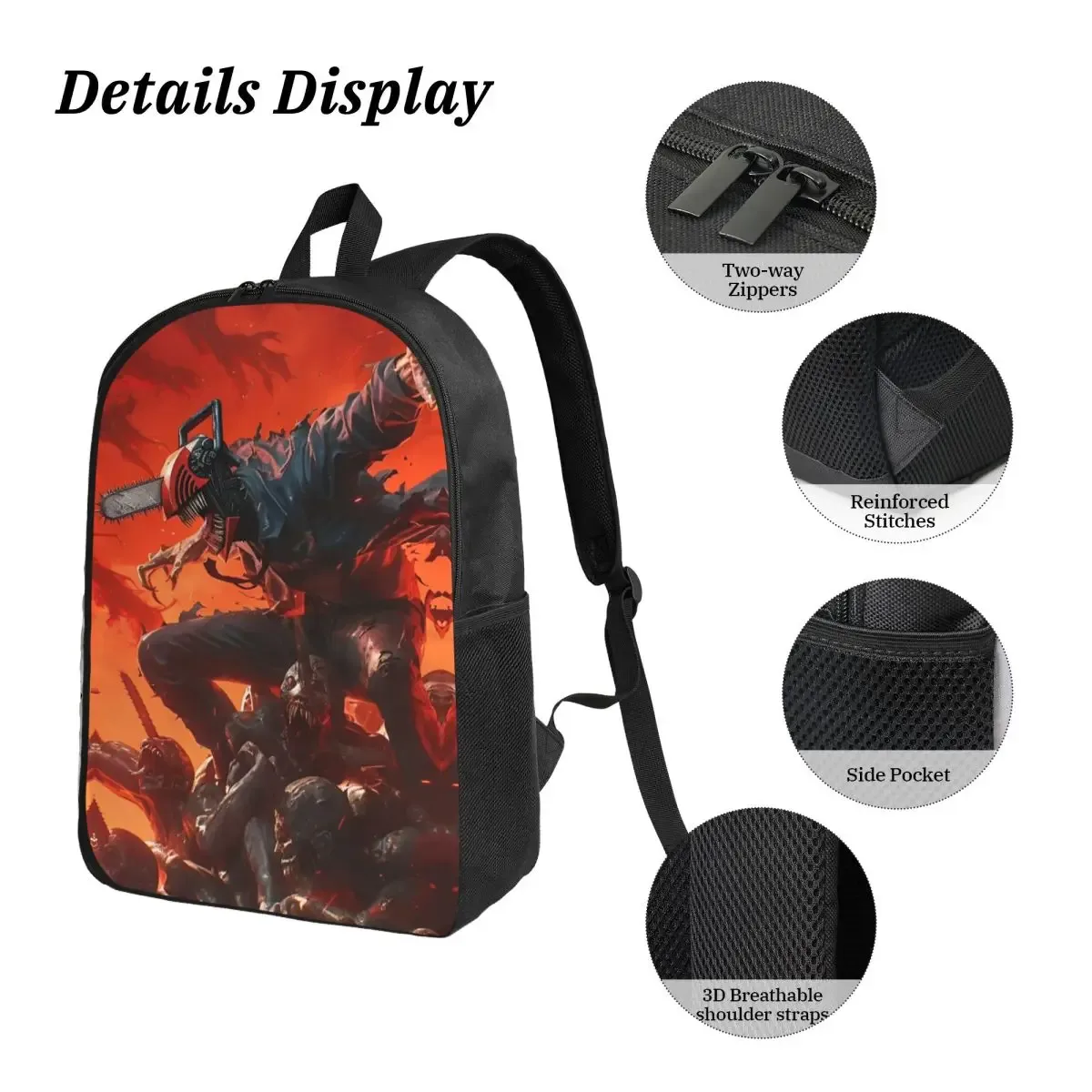 sac dos polyester noir motif graphique format rectangulaire bandoulière grande capacité voyage école université travailler transport documents ordinateur portable luncheon sac crayons