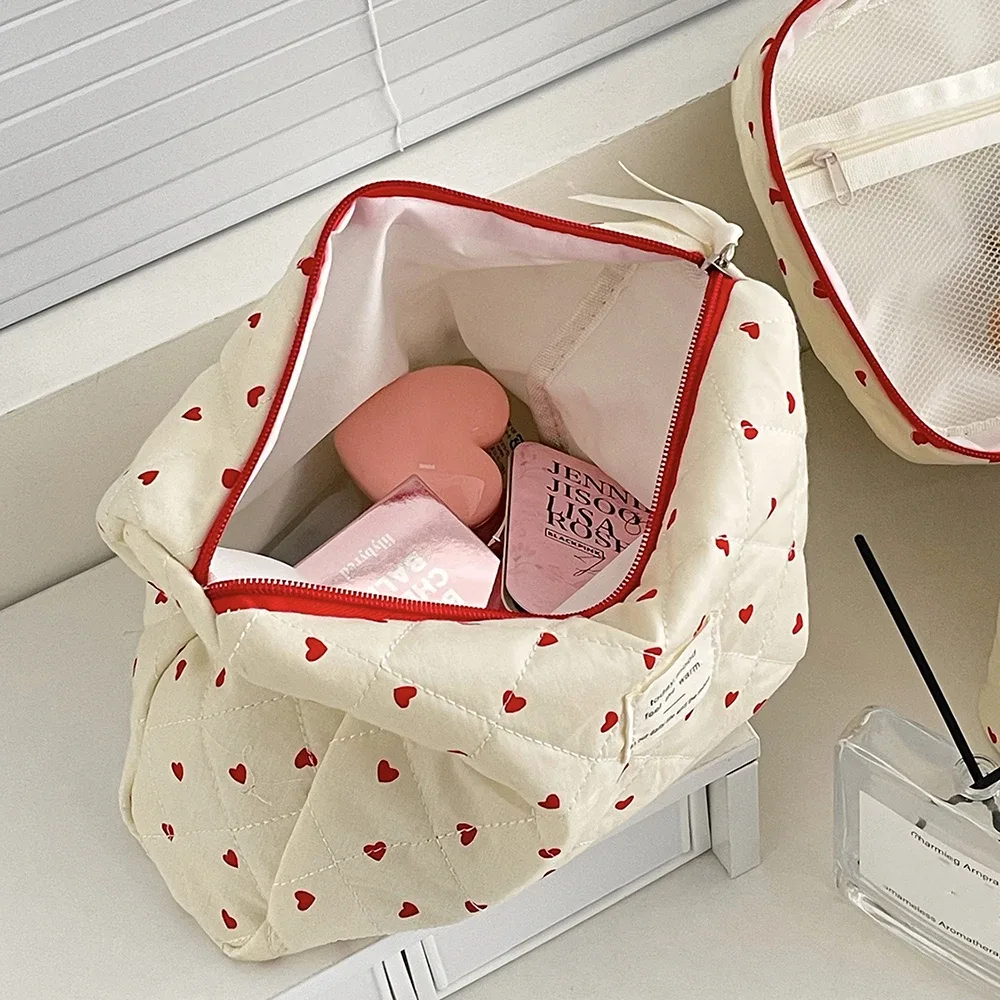 sac de maquillage matelassé tendance pour femme, grande capacité, trousse de toilette, pochette de rangement cosmétique, sac à main, sac de maquillage zippé pour femme