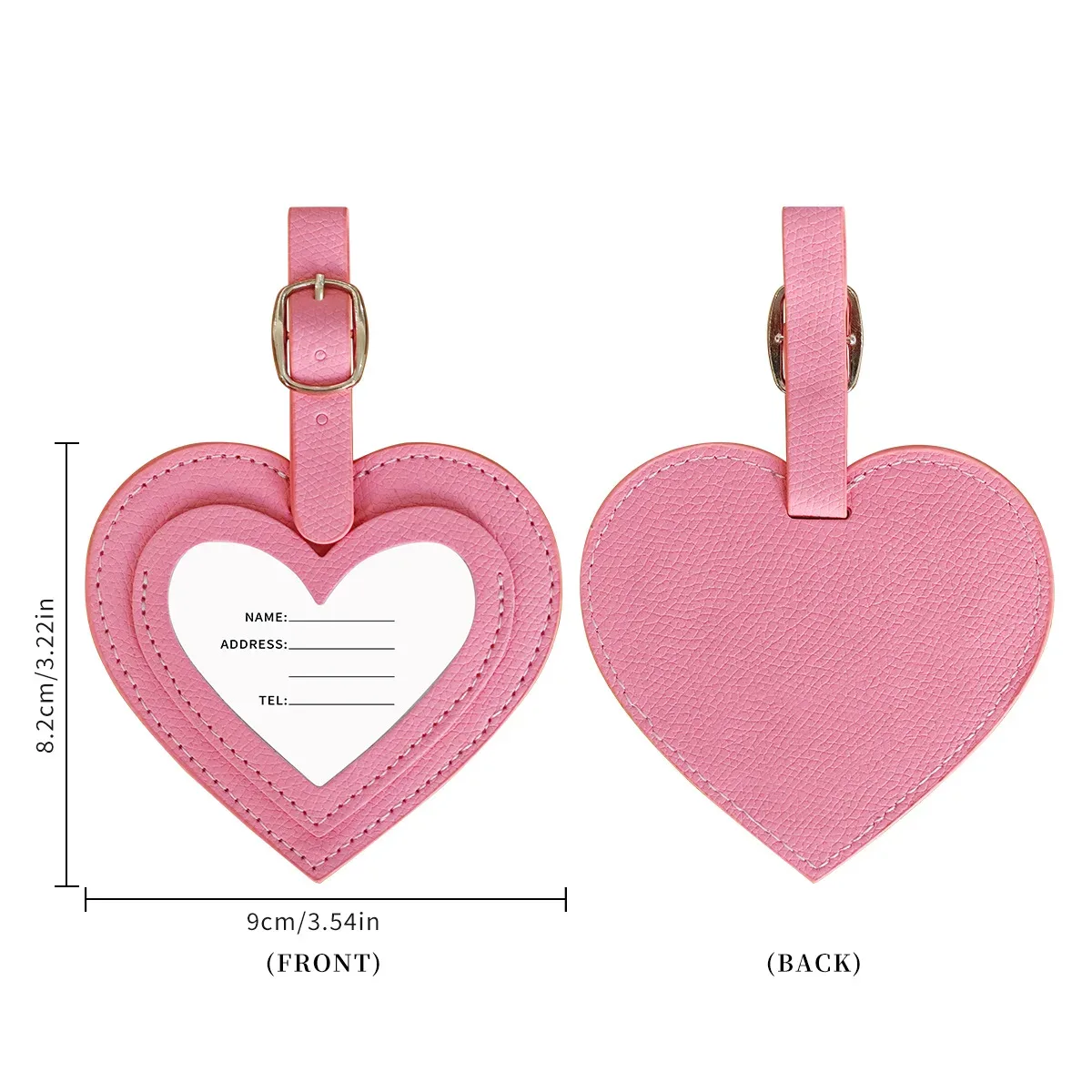 étiquette de bagage tendance en forme de cœur en cuir pu, anti-perte, pour valises et poignées de bagages