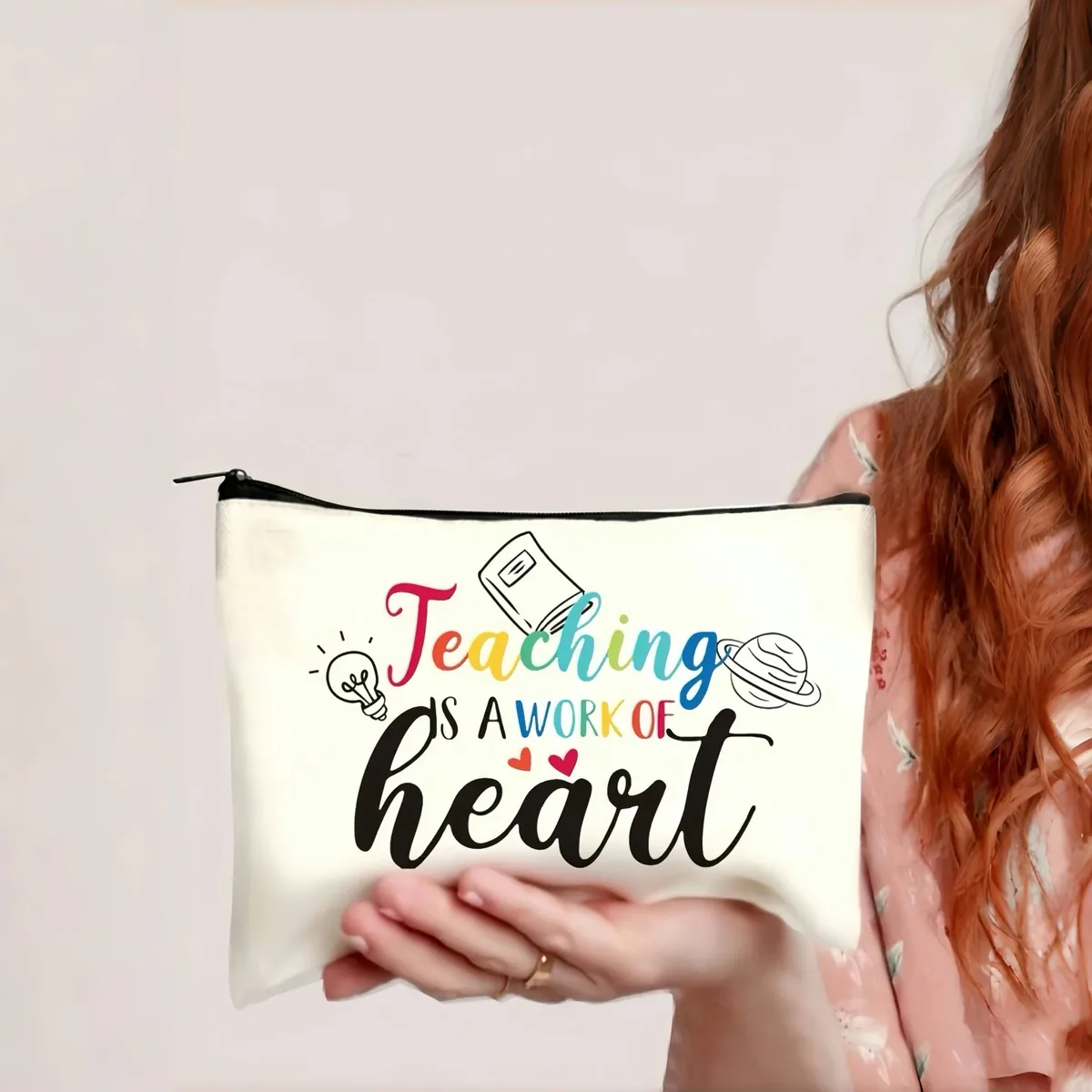 trousse à cosmétiques à thème enseignant, pochette en tissu colorée avec citations inspirantes, idéale pour le maquillage, les pièces de monnaie, la papeterie et les essentiels de voyage