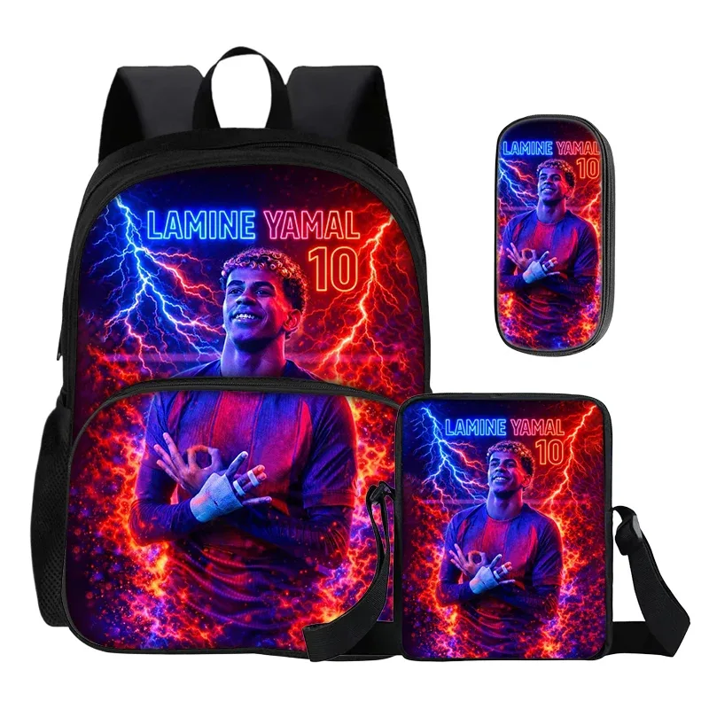 ensemble de 3 sacs à dos avec poche avant, sacs à bandoulière, trousse à crayons, sac à dos pour enfants l-lamin yamal, sac à dos de star du football